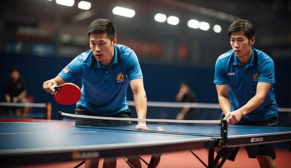 Players learning table tennis basic strokes and tactics