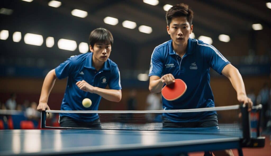 A table tennis player practices basic strokes and footwork during training and gameplay