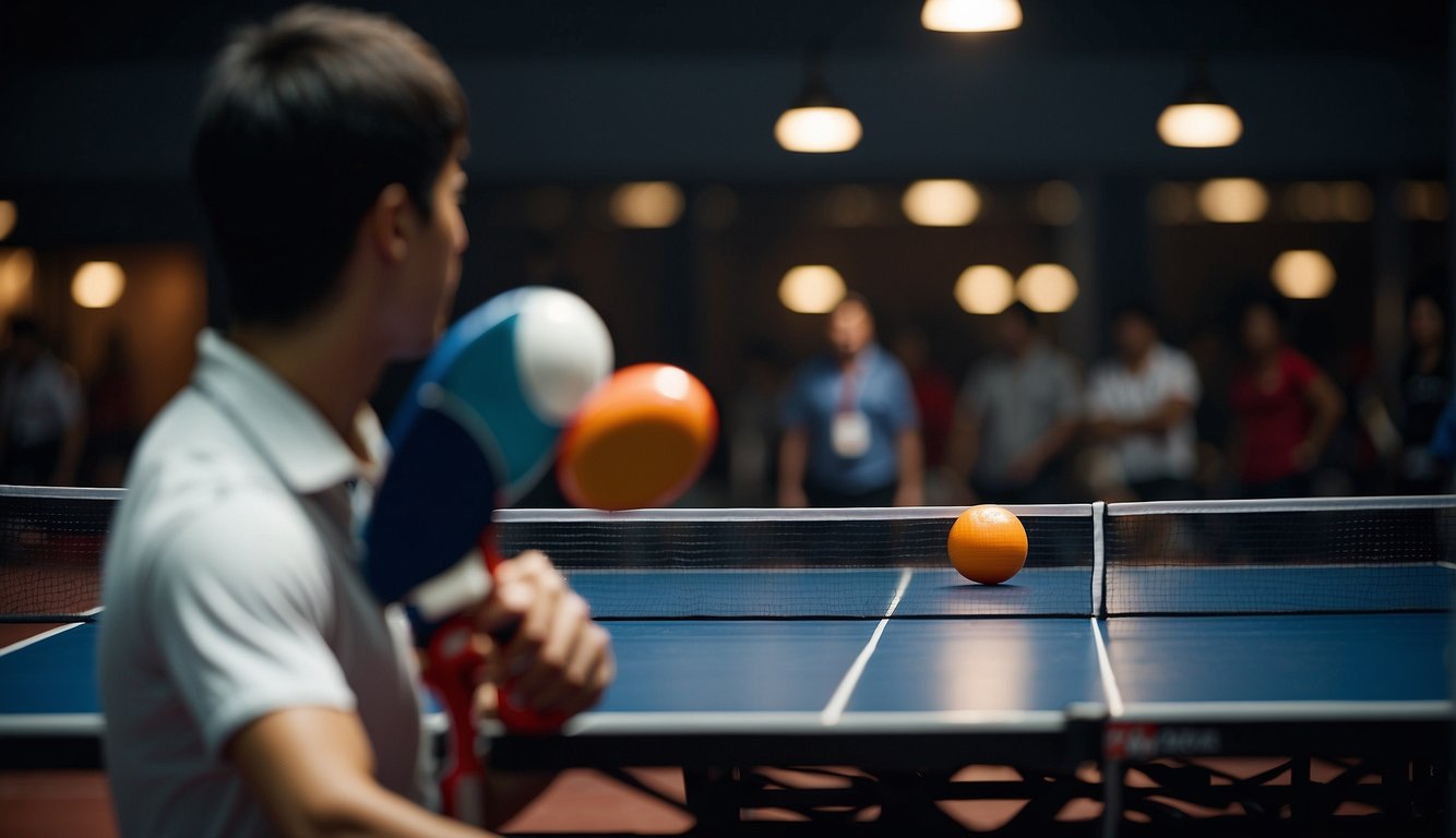 A table tennis player visualizing their game, focusing on strategy and technique