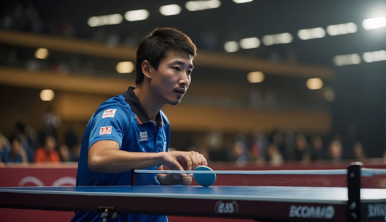 A table tennis player stretches before a match to prevent injuries