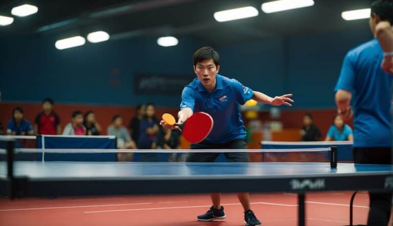 A table tennis match with sustainable equipment and eco-friendly materials